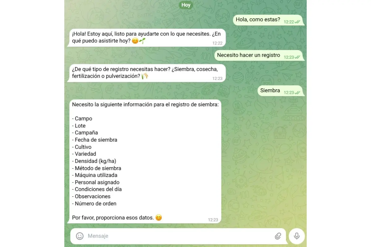 Registro de trabajos en Telegram